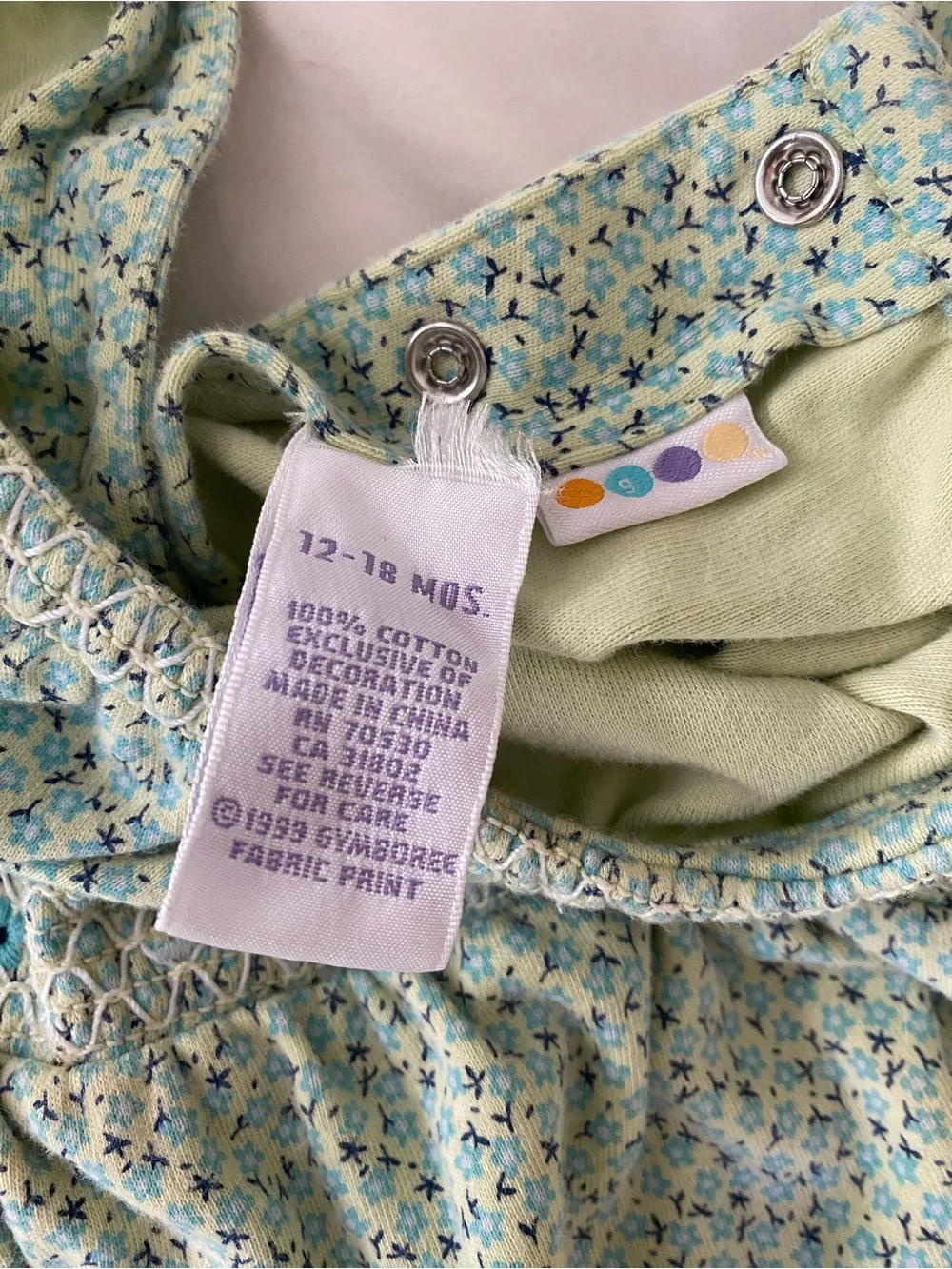Gymboree Pale Green Romper with Blue Floral Print